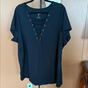 Torrid Black Lace-Up Short Sleeve Top